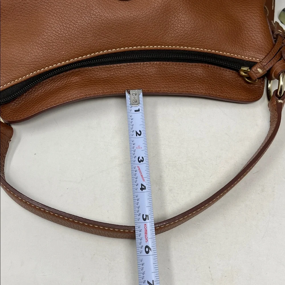 DOONEY & BOURKE SHOULDER HAND BAG CARAMEL COLOR GENUINE PEBBLED LEATHER TASSEL